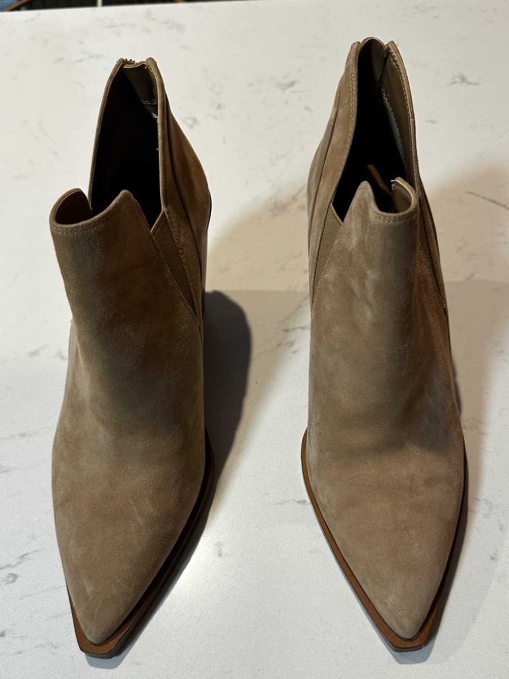 Vince Camuto Suede Heeled Booties with pointed toe - size 8